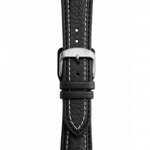 Schwarzes Lederband mit doppelter Naht – weiß-schwarz-Dornschließe 